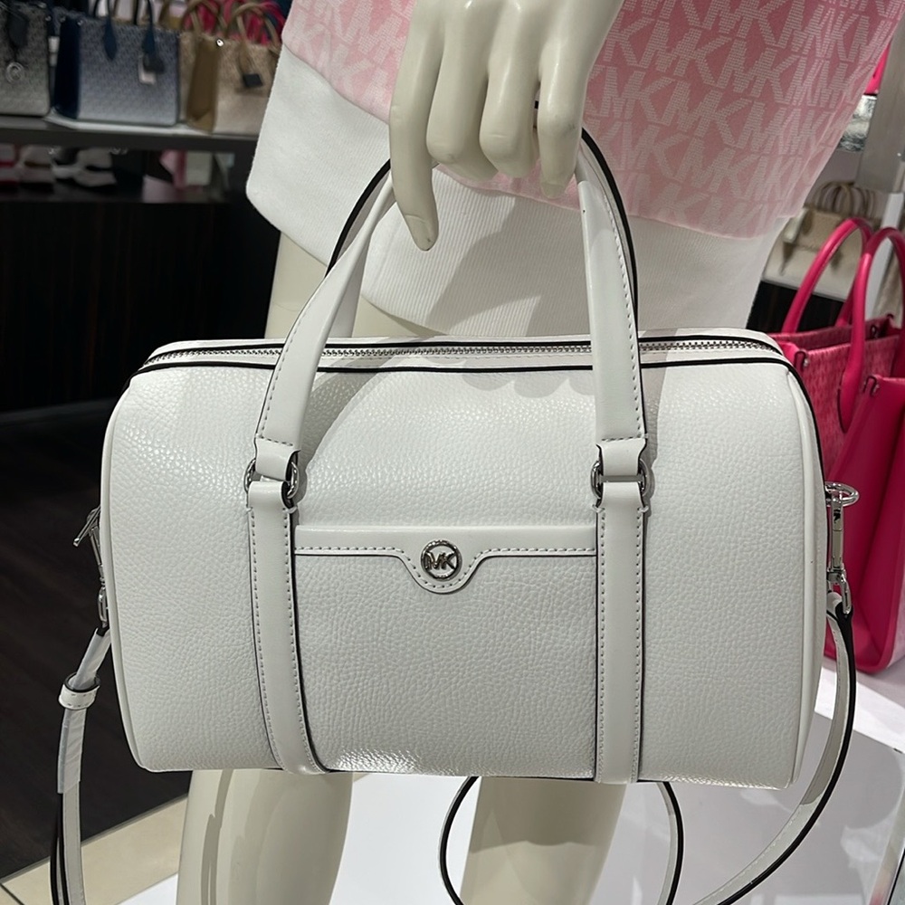 MICHAEL KORS JST TRAVEL MD DUFFLE SATCHEL SHOULDER CROSSBODY BAG MK  OPTIC WHITE - Picture 9 of 16